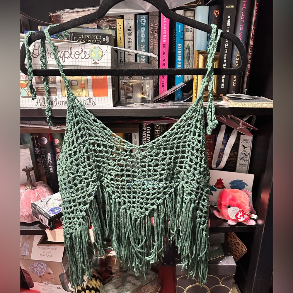 Green crochet Anthropologie top